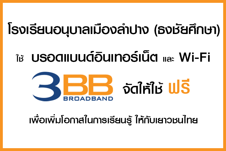 <p>3BB&nbsp;จังหวัดลำปาง ส่งมอบอินเทอร์เน็ตในโครงการ&nbsp;&ldquo;บรอดแบนด์อินเทอร์เน็ต เพื่อการศึกษาฟรี"&nbsp;</p>